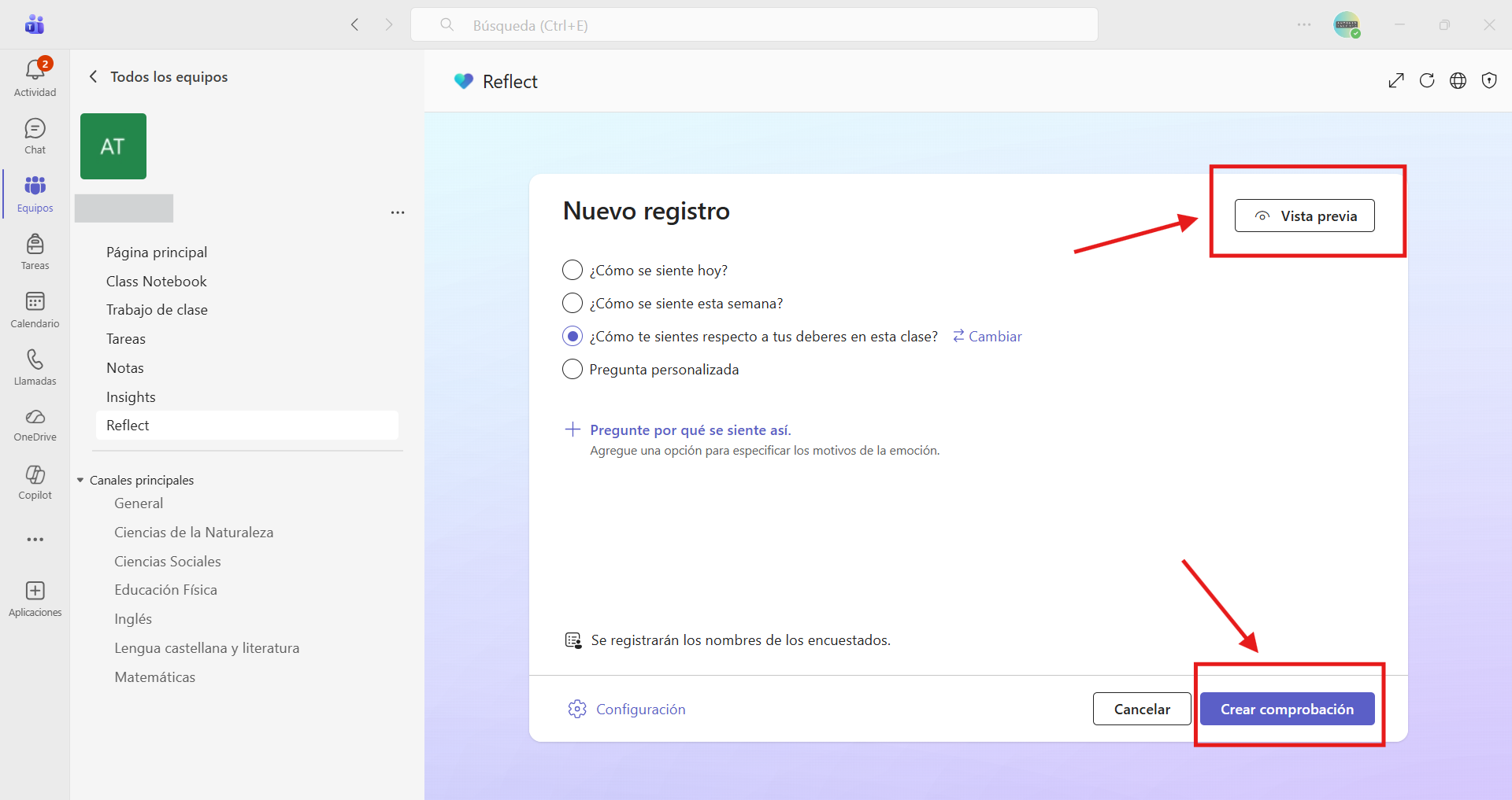 Captura de pantalla para mostrar cómo crear una comprobación de Reflect