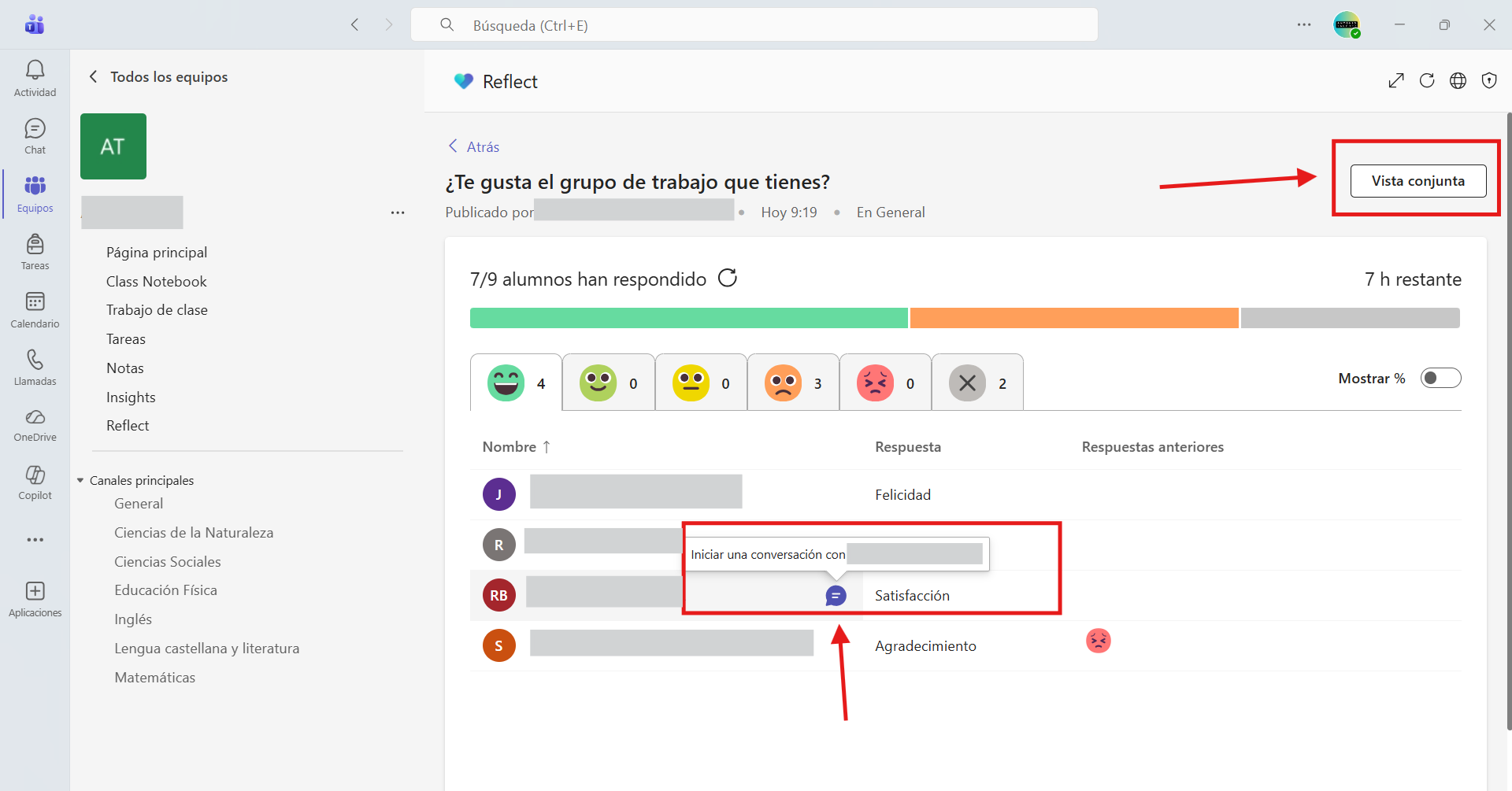 Captura de pantalla que muestra las reflexiones realizadas por los estudiantes.