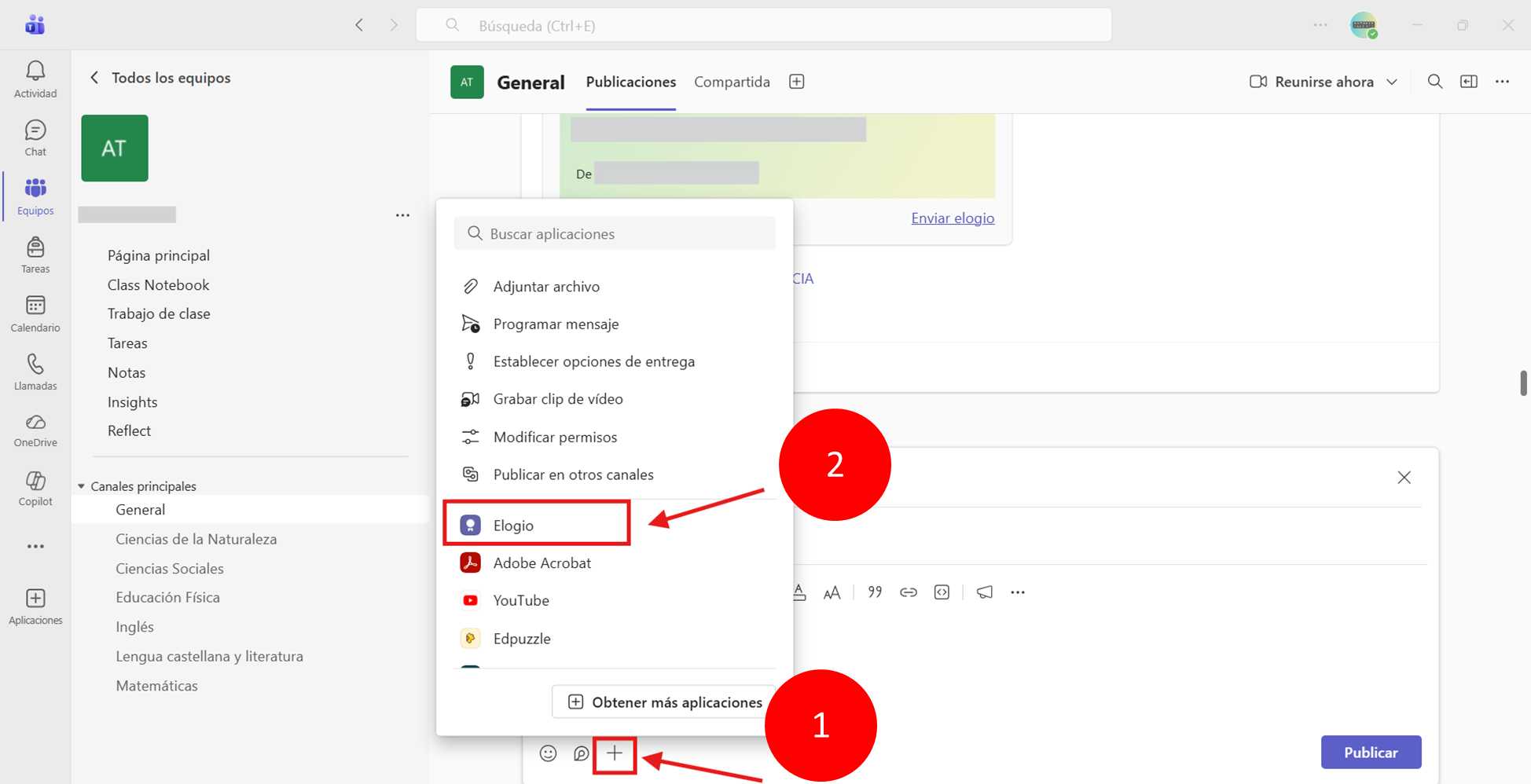 Captura de pantalla que explica cómo enviar un elogio a través del chat.