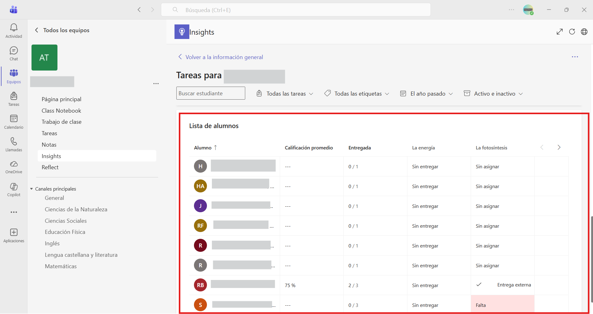 Captura de pantalla que muestra información del estado de las tareas.