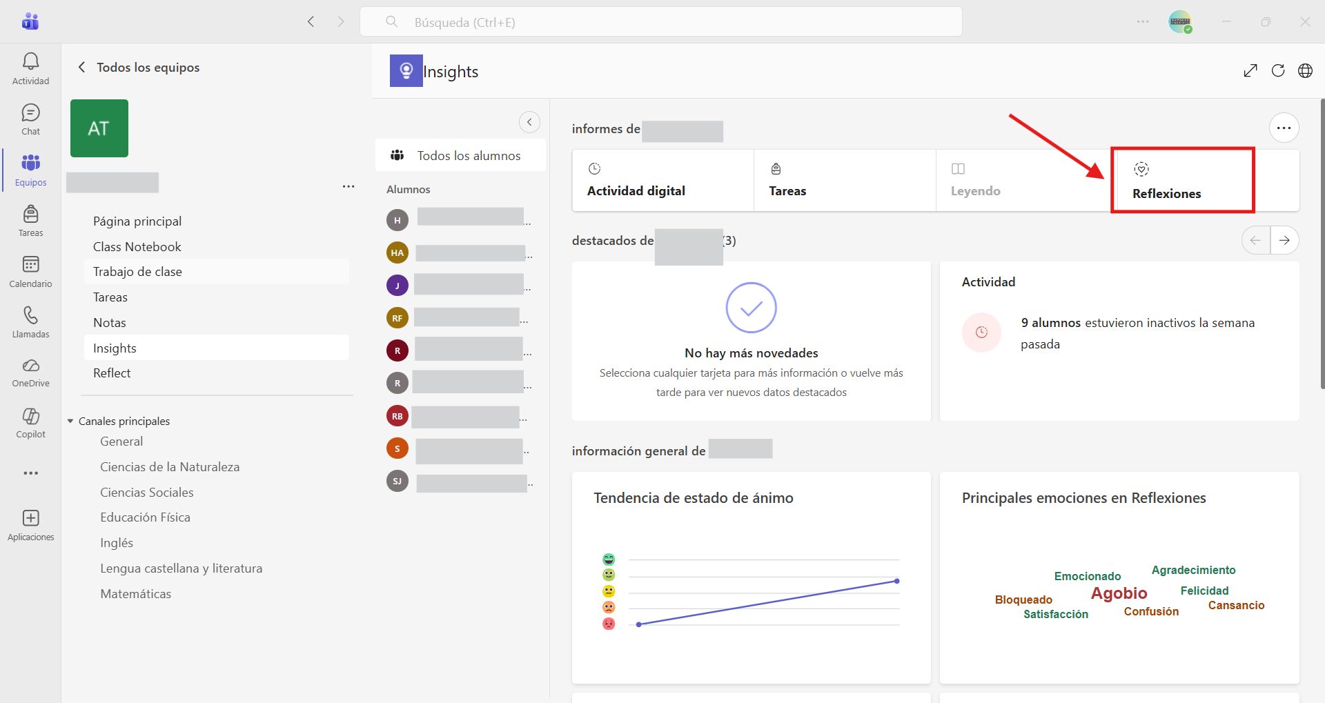Captura que muestra el acceso a Reflect dentro del panel de Insights