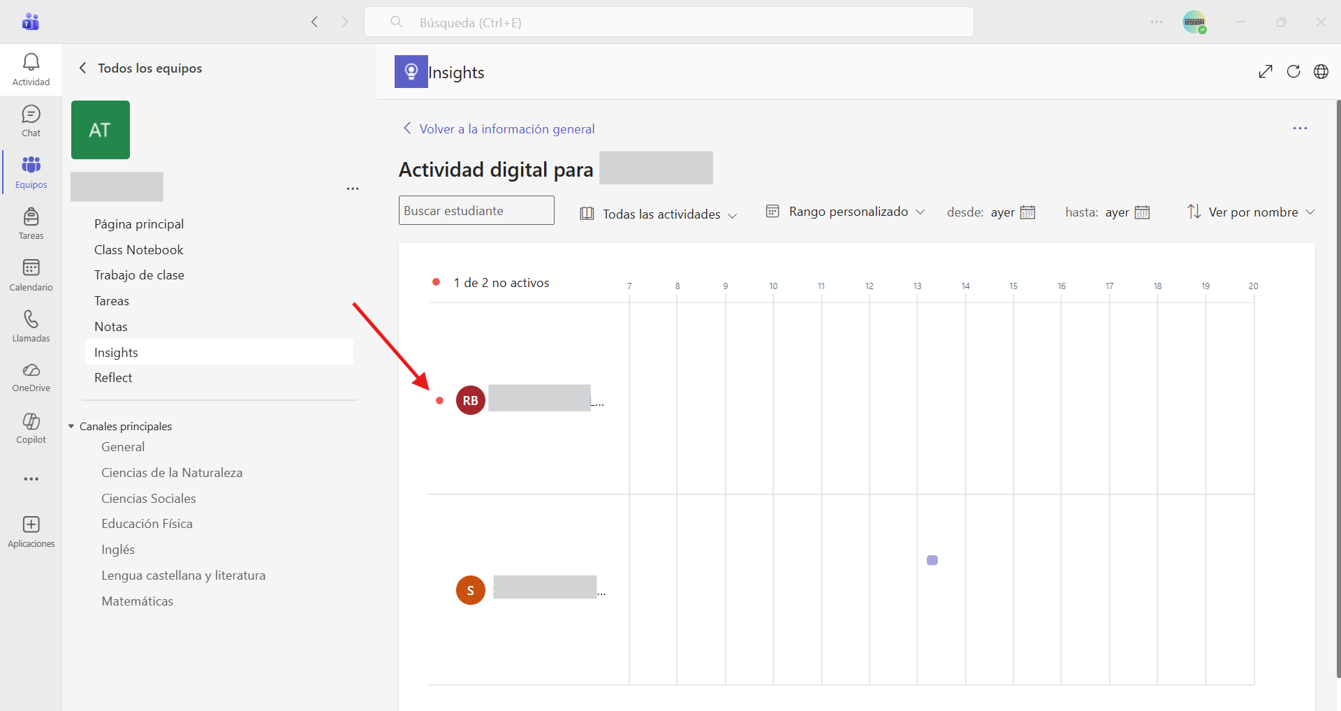 Captura de pantalla que muestra la información relativa a Insights actividad digital