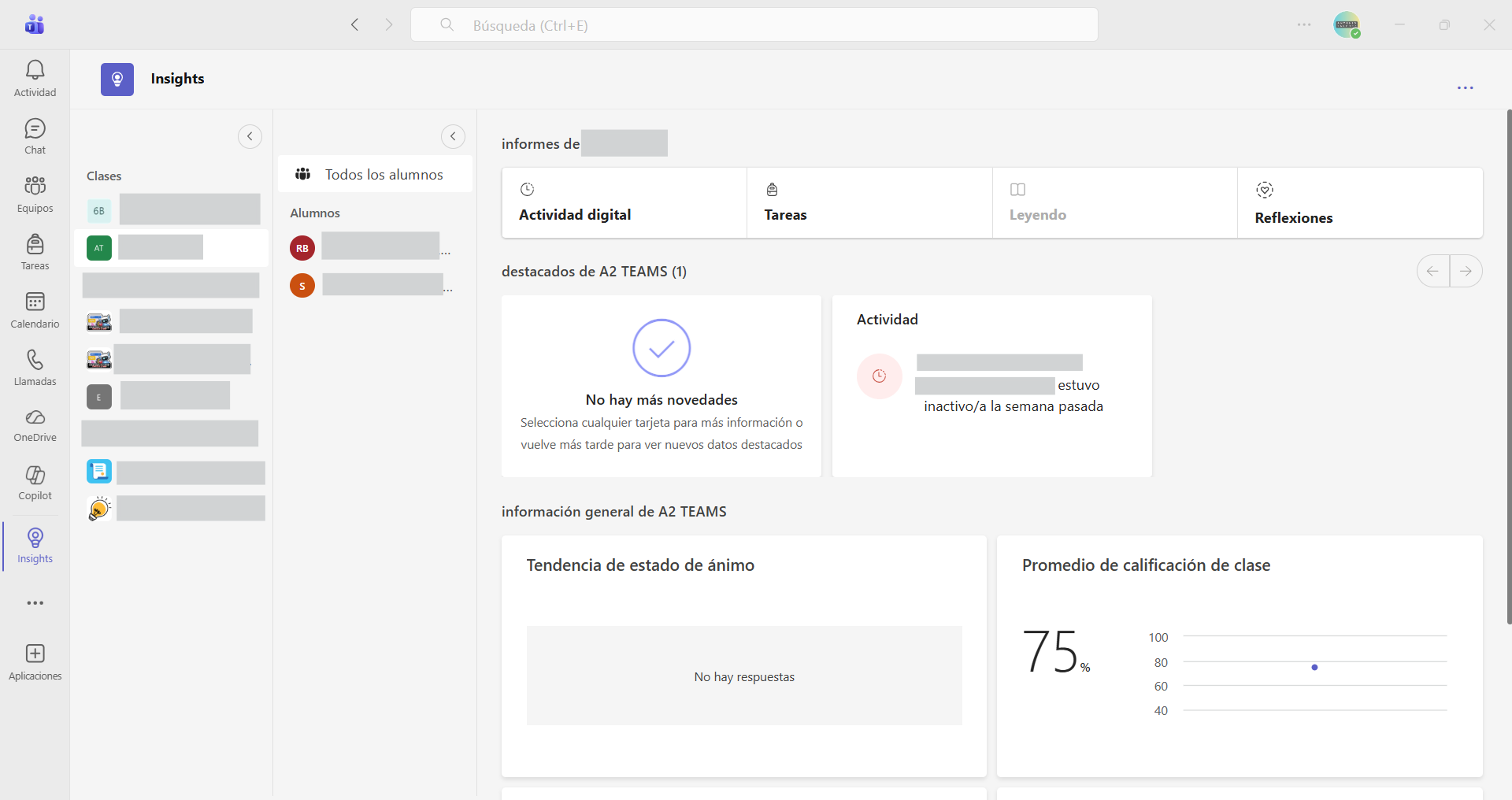Captura de pantalla para acceder a los informes de Insights