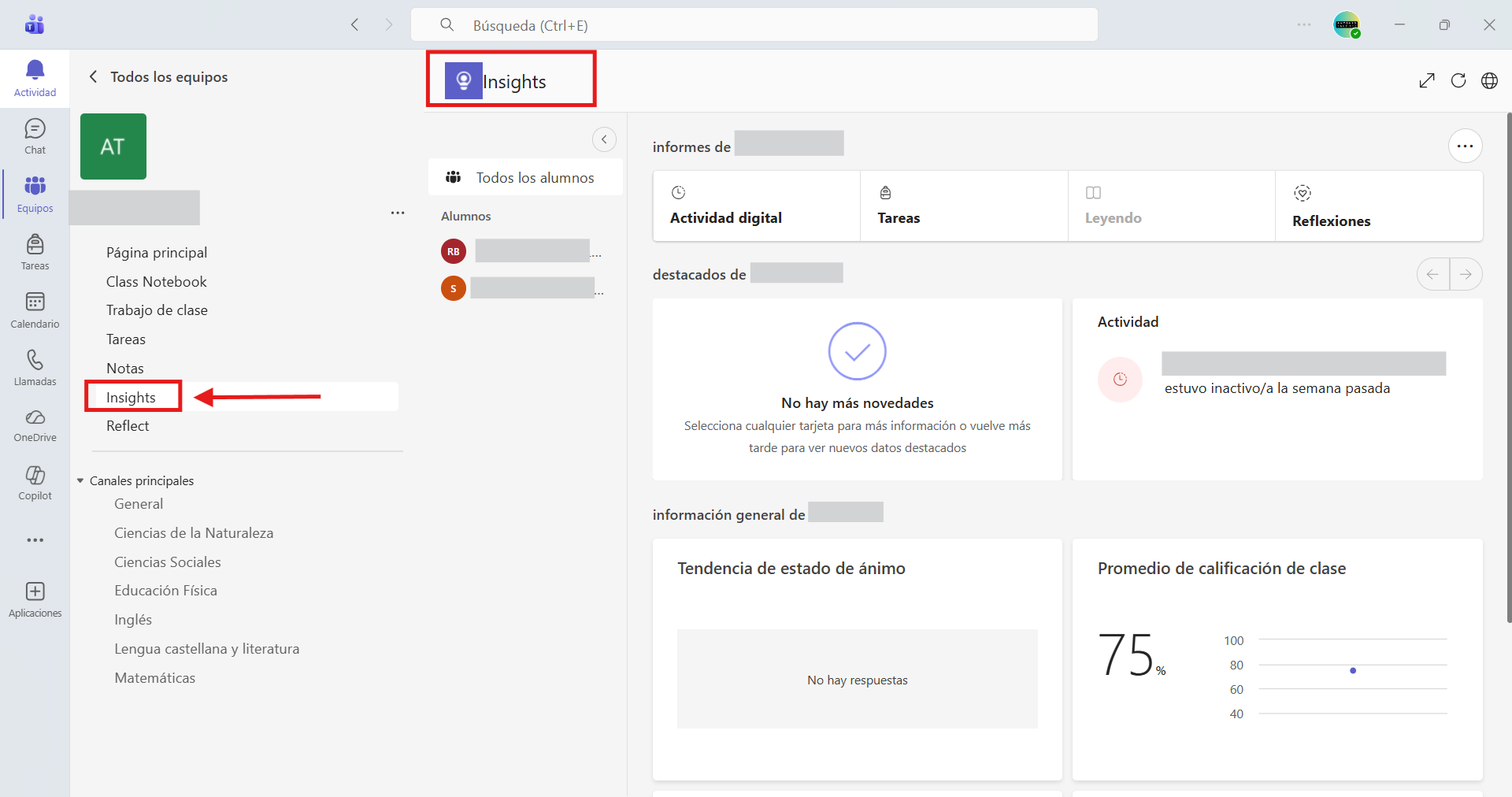Captura de pantalla explicativa del acceso a Insights