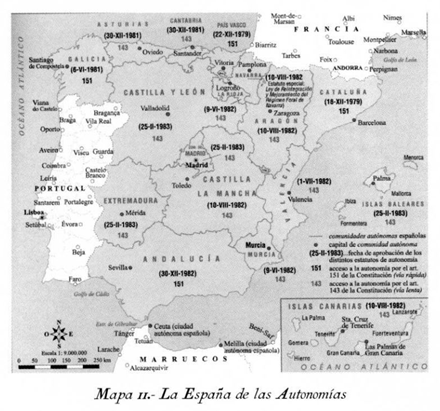 División autonómica en la España de las Autonomías, en la época postconstitucional