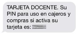 SMS con el pin para activación financiera