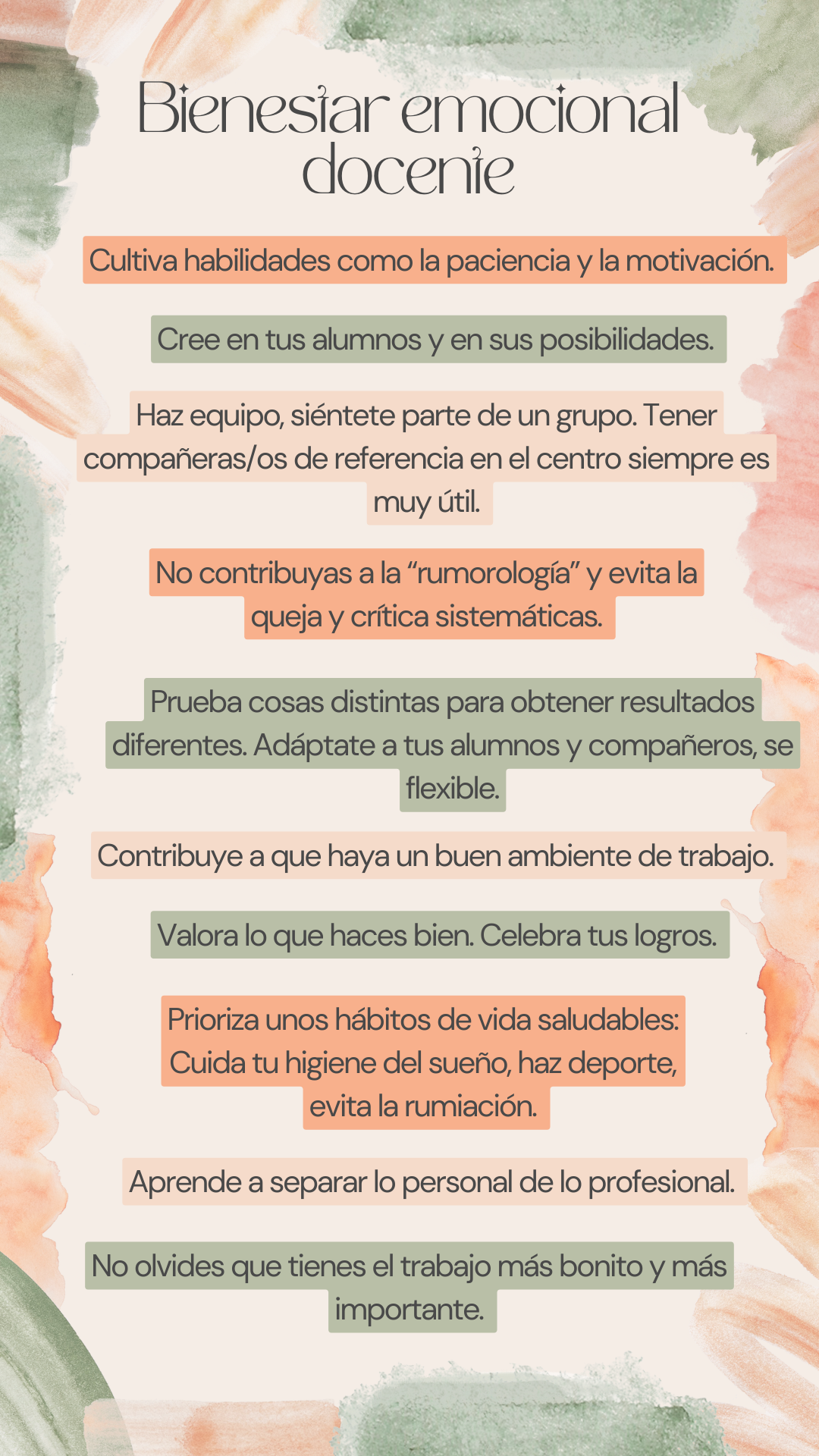 Decálogo bienestar emocional docente