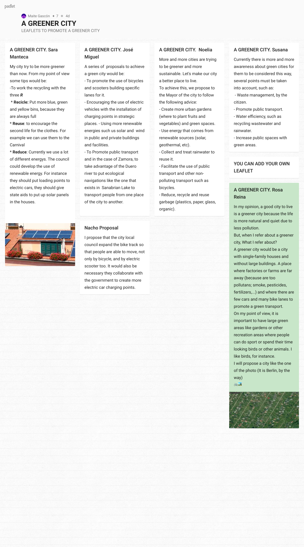 padlet A greener city de 4 Skills into Action