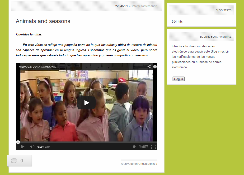 Bitácora el Rincón de Inglés en E. Infantil del CEIP San Fernando