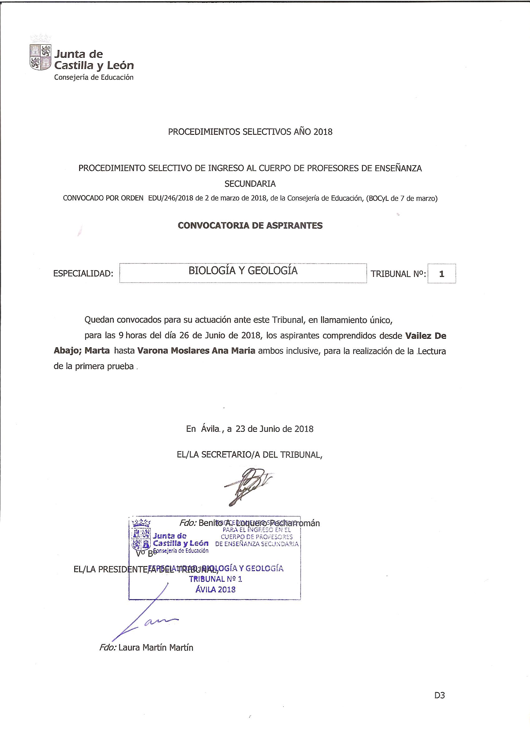 0590_ByG_T1_Convocatoria Lectura Primera Prueba 26 de junio 2018