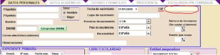 Ficha de alumnado con CIE