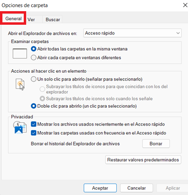 Opciones de carpeta