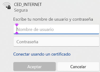 CED_Internet. Usuario y contraseña