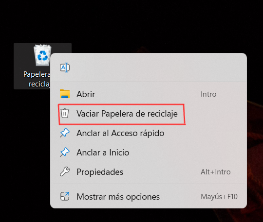 Vaciar papelera de reciclaje
