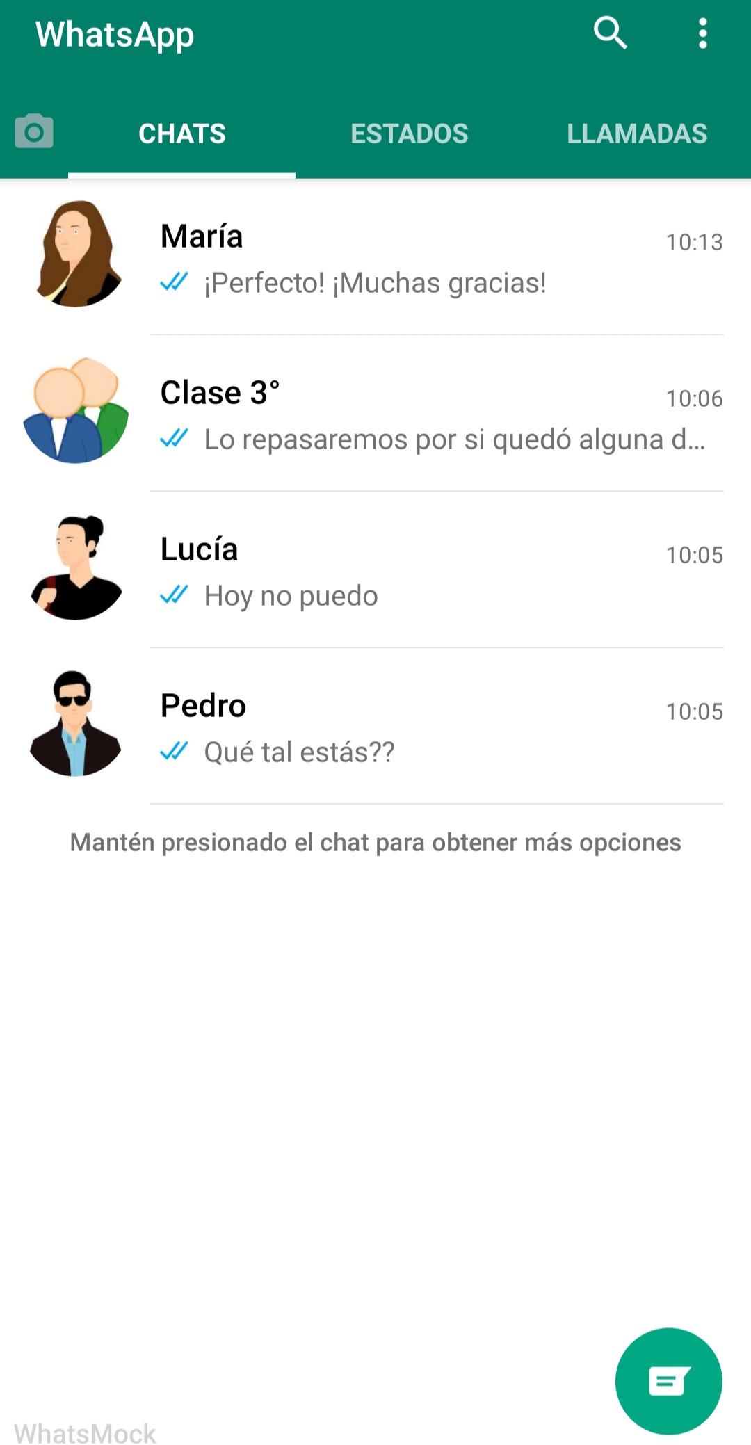 Interfaz de Whatsapp En la imagen se puede observar la interfaz general de Whatsapp.