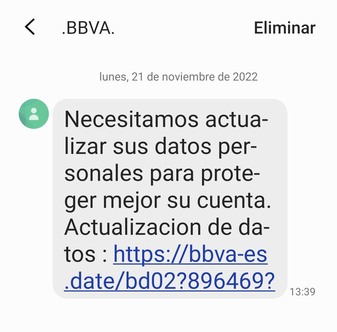 Ejemplo Phishing entidad bancaria