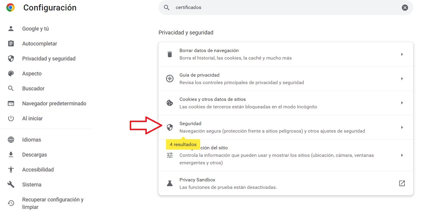 ver certificado en Chrome