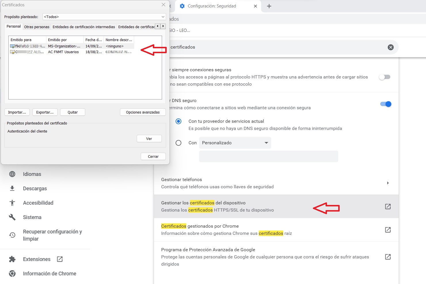 ver certificado en Chrome
