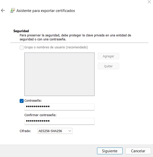 Exportar certificado