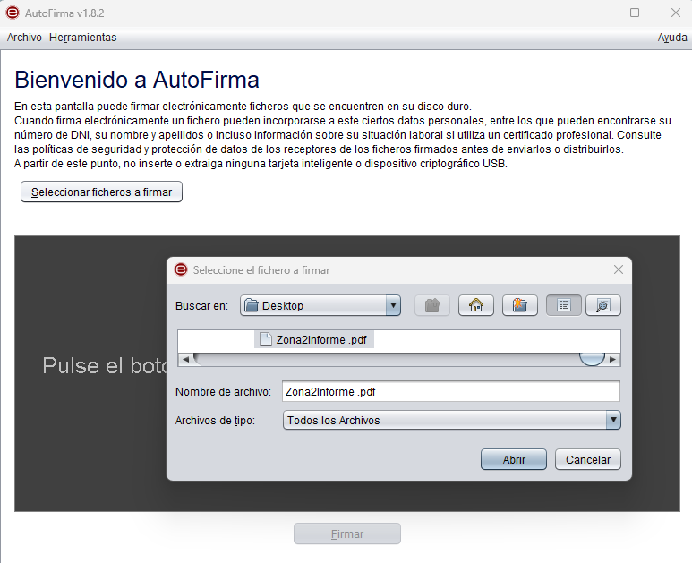 Selección de archivos con Autofirma