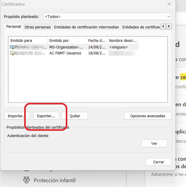 exportar certificado