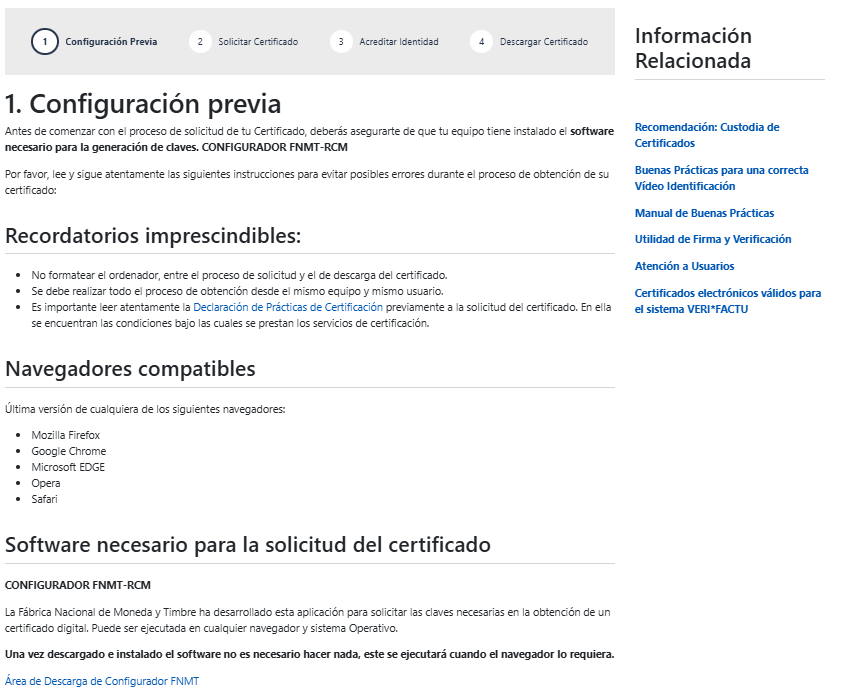 configuración previa a obtención de certificado electrónica
