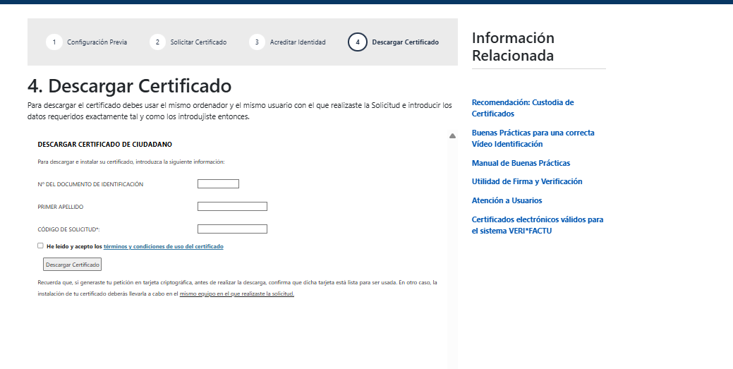 Descarga e instalación del certificado