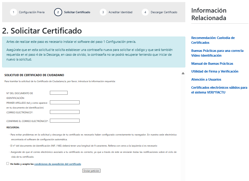 solicitud de certificado vía internet