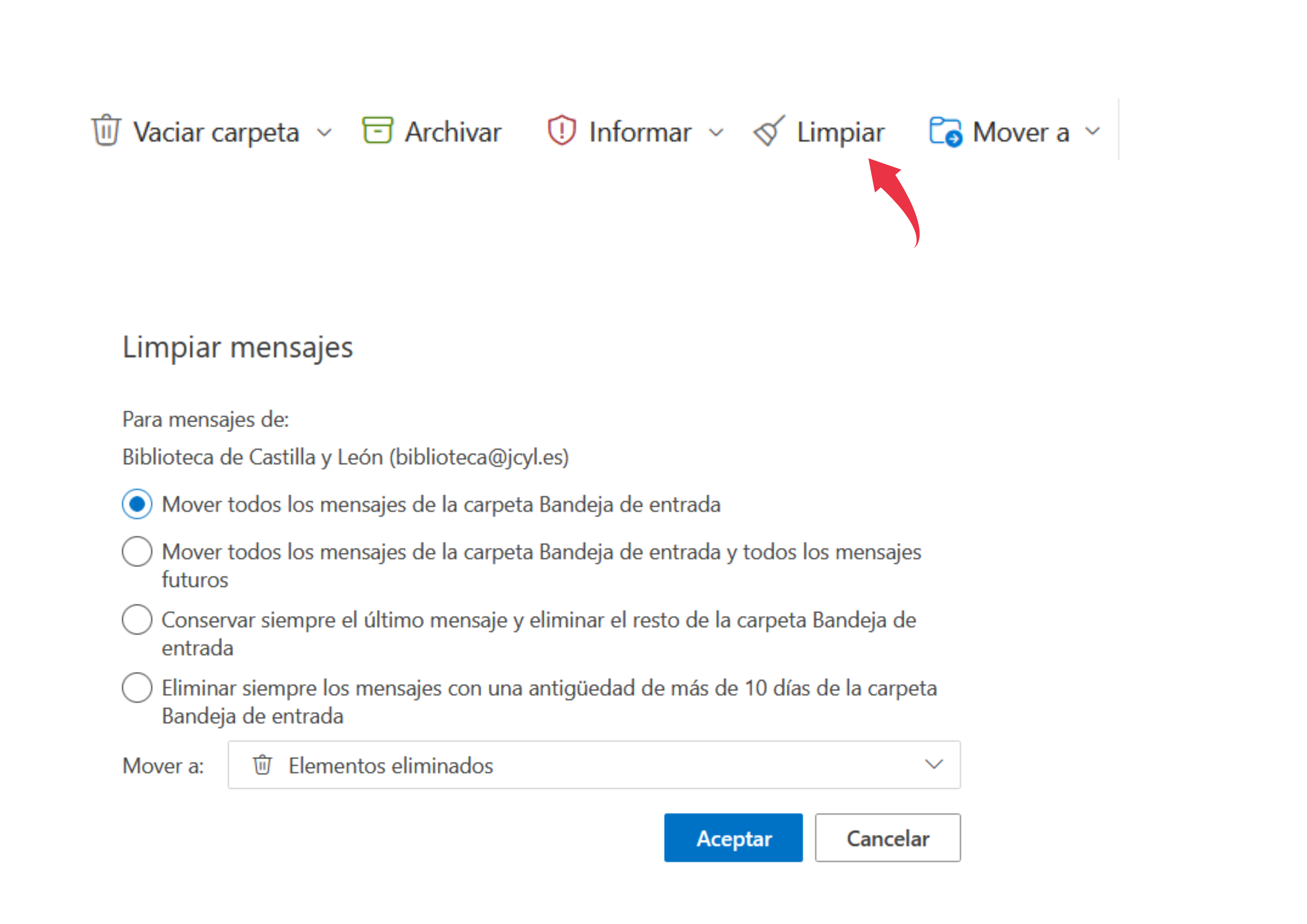 Captura de pantalla limpiar mensajes