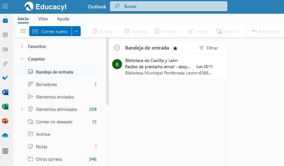 Captura Outlook en la web