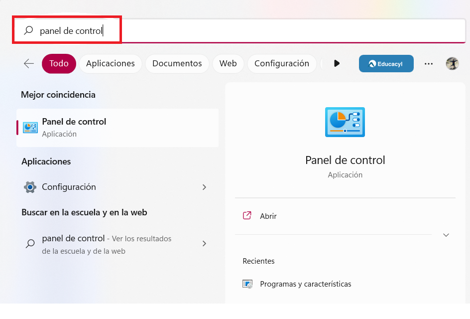 Panel de control