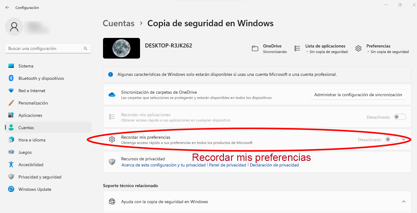 Recordar mis preferencias