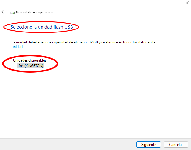 Seleccionar unidad USB