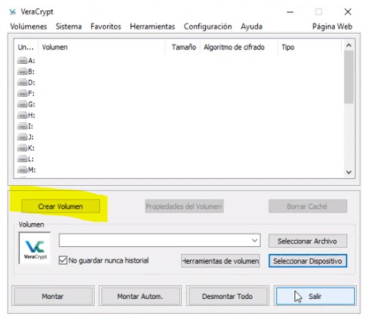 Crear un volumen en VeraCrypt