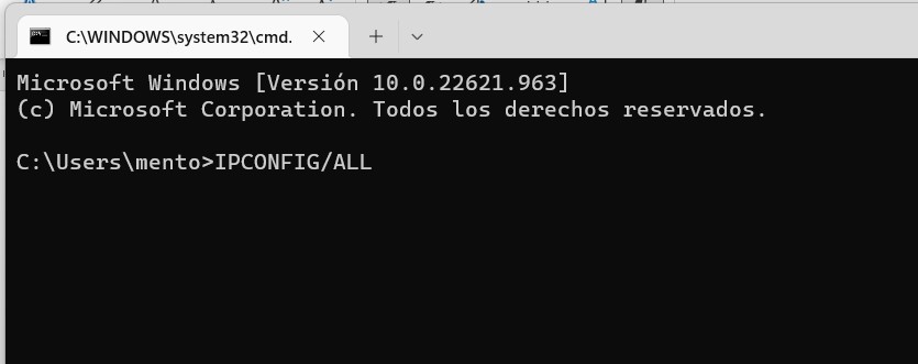 Escribir IPCONFIG/ALL