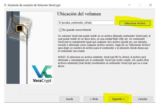 Ubicación volumen