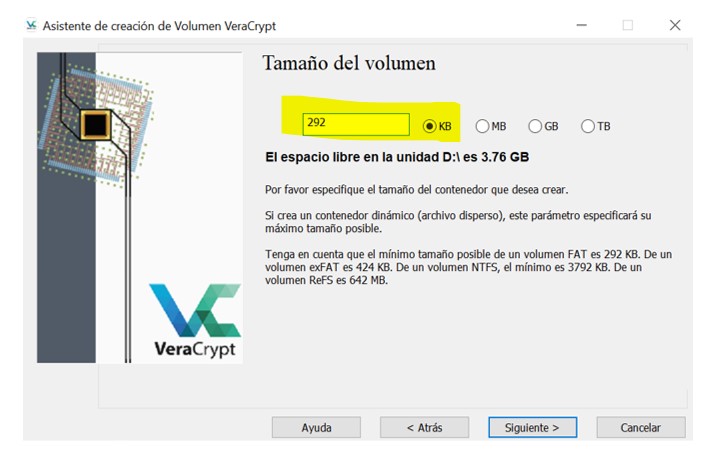 Tamaño del volumen