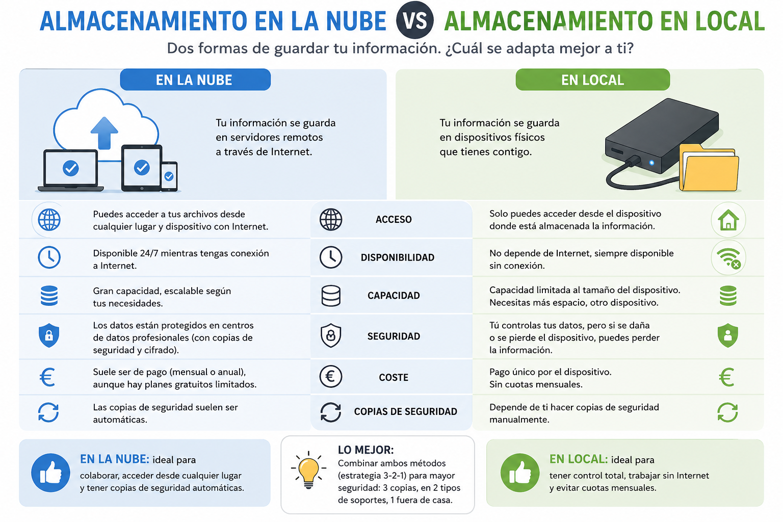almacenamiento en la nube vs almacenamiento local
