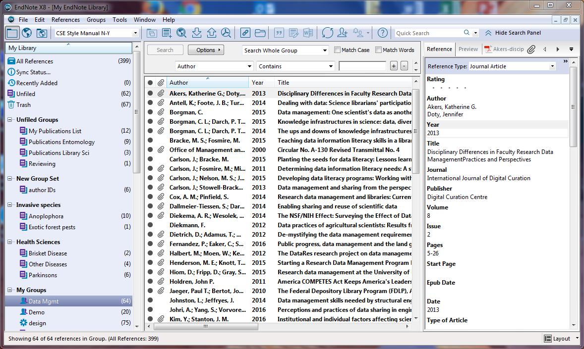 Ejemplo de interfaz de Endnote