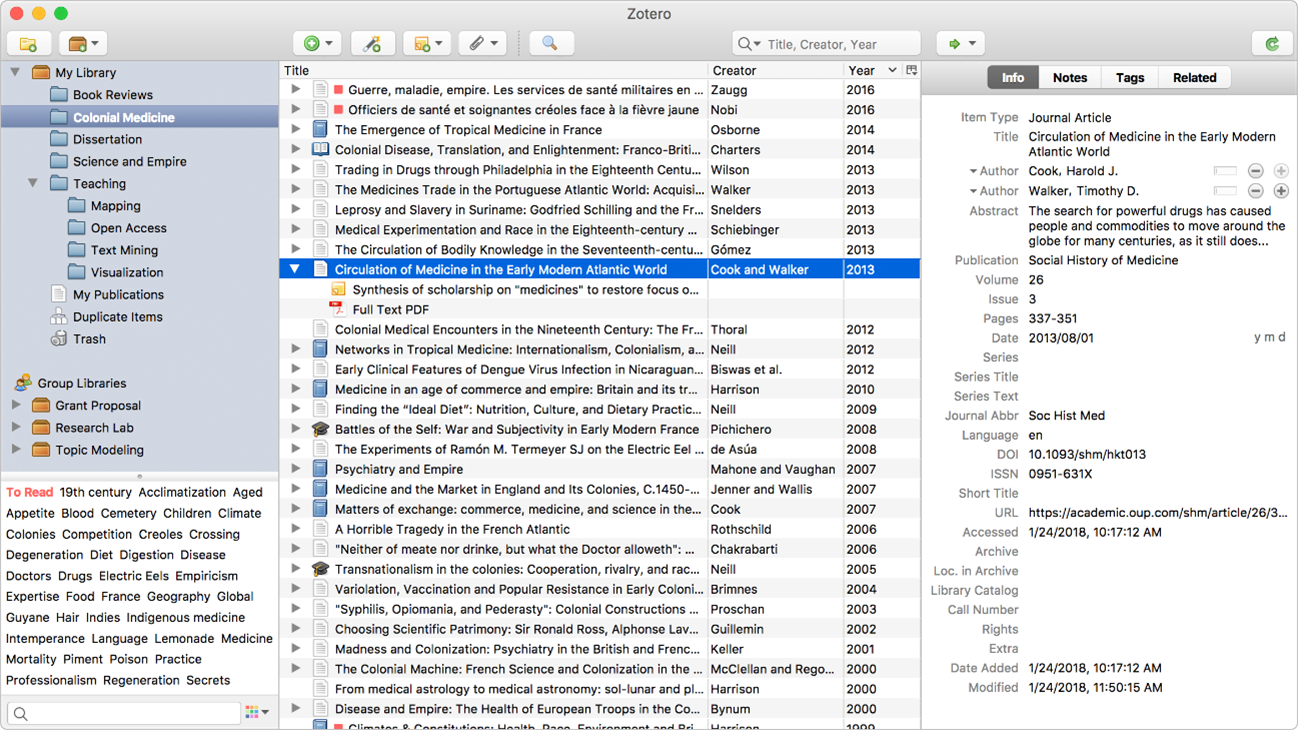 Ejemplo de interfaz de Zotero