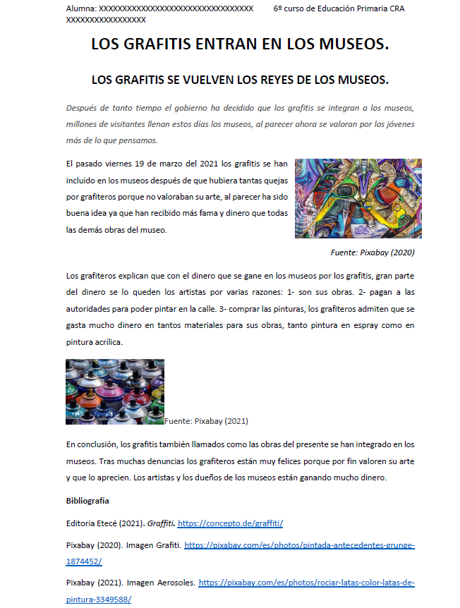 Ejemplo de texto informativo elaborado por alumna de sexto de primaria