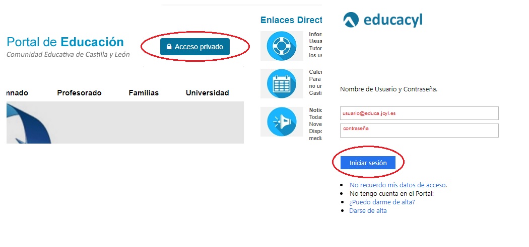 Acceso privado Educacyl