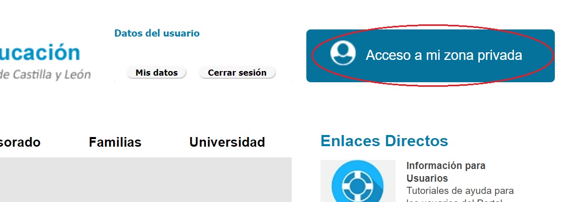 Acceso zona privada Educacyl
