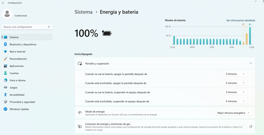 Configuración de energía Windows