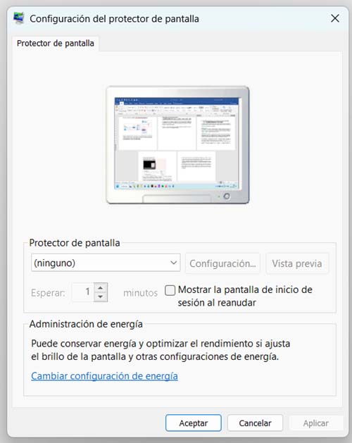 Configuración del protector de pantalla