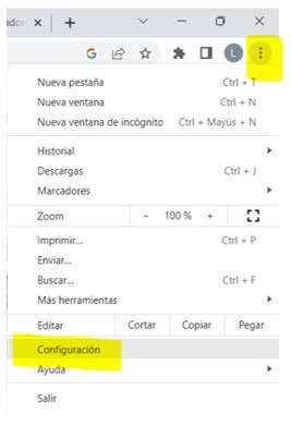 Ventana de menús de Chrome