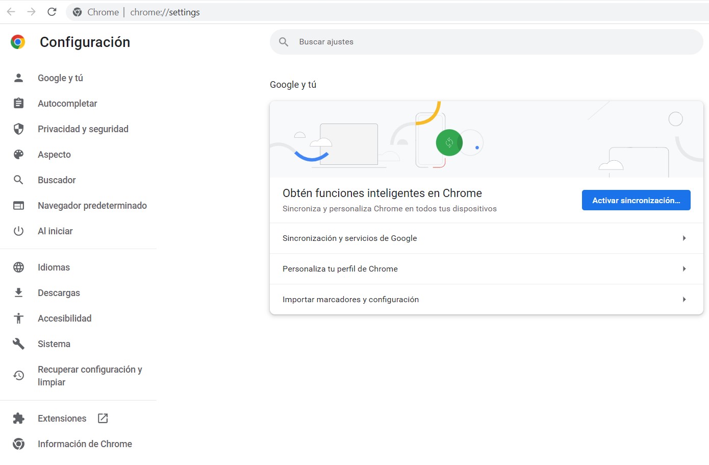 Menú de configuración de Chrome