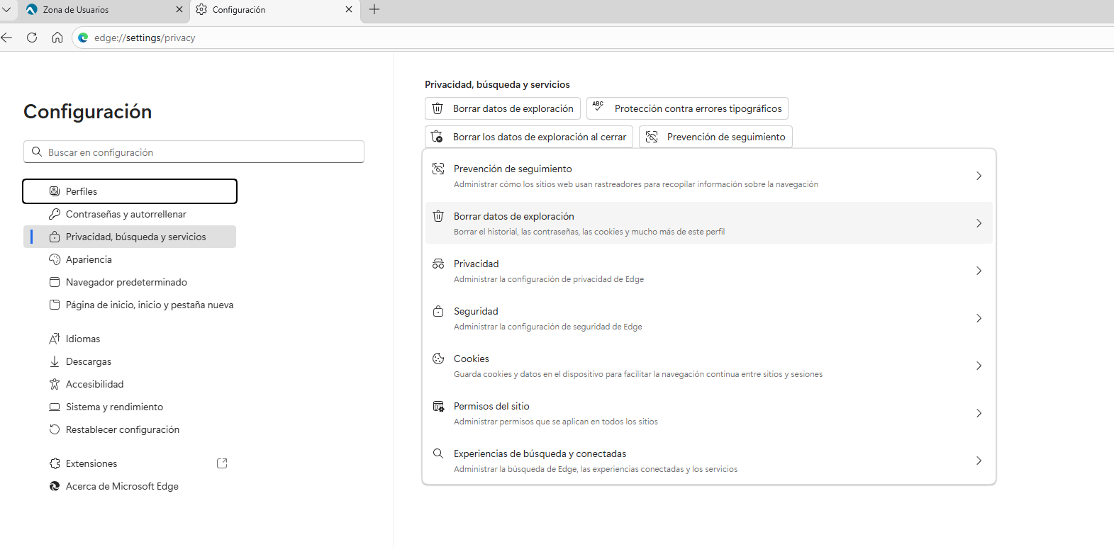 cómo borrar datos de navegación en Edge