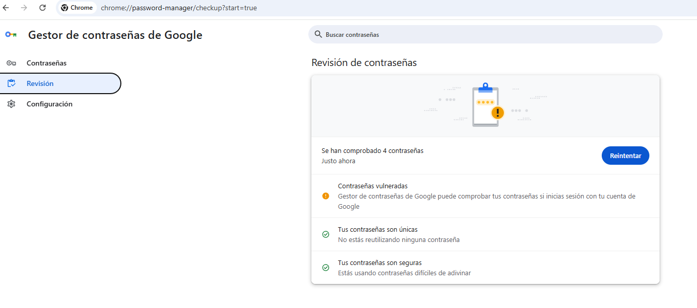 Revisión de contraseñas en Chrome