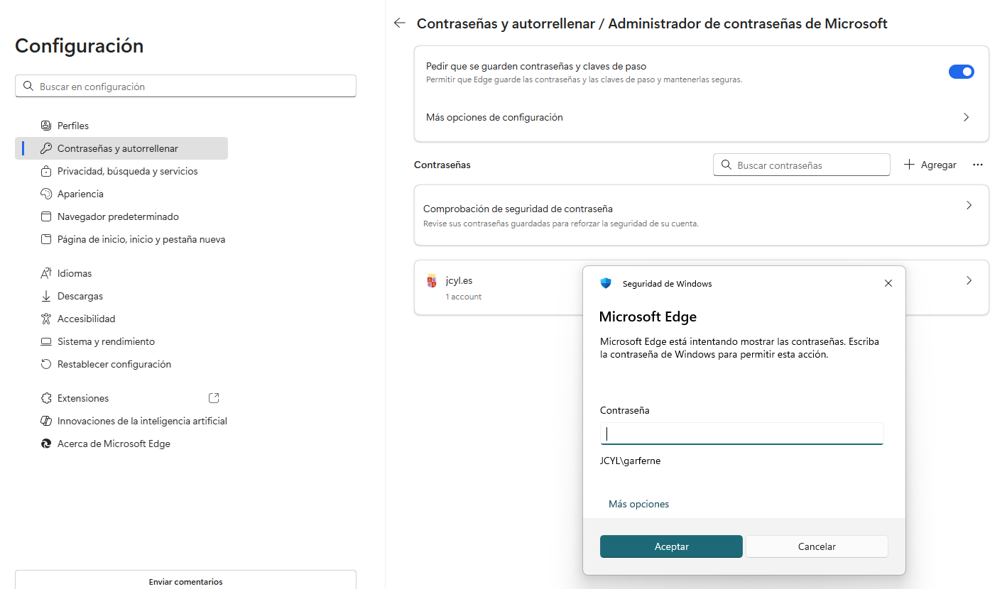 verificar la identidad en Edge antes de mostrar contraseñas